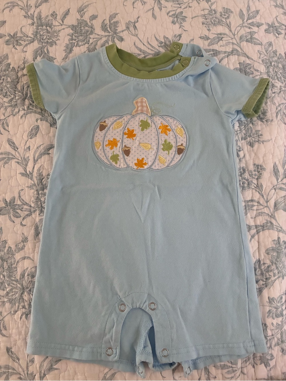 Baby Blue Pumpkin Appliqué One-Piece Romper